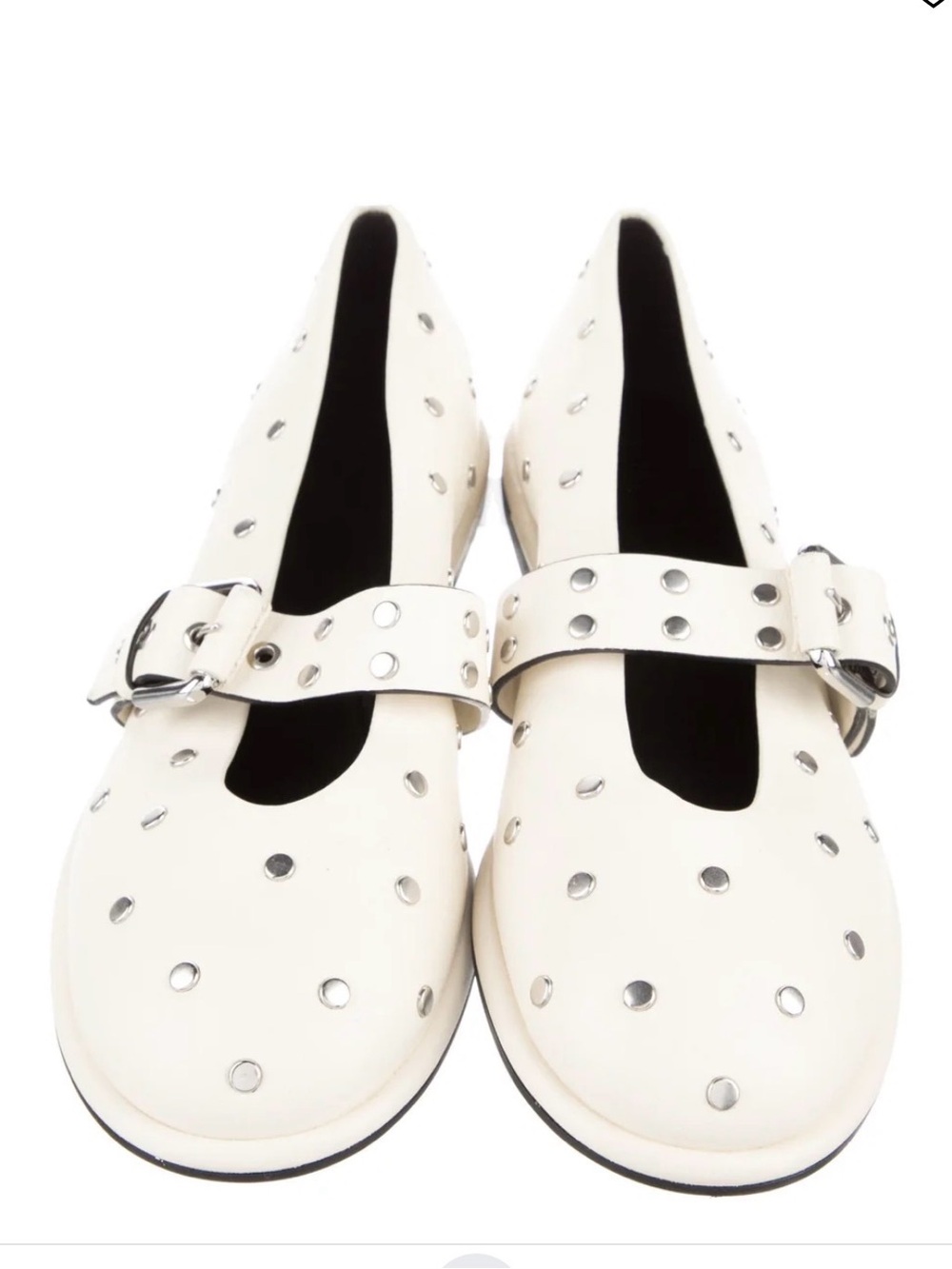ME+EM Cream Leather Mary Jane Flats with Silver Studs - Picture 4 of 5